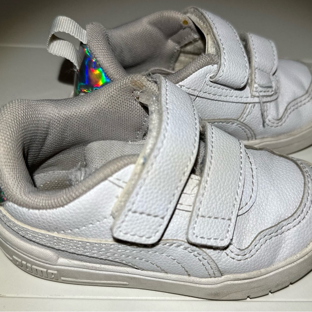 Puma Multiflex Iri Trainers Kids White Hook & Loop Straps White Sneakers size 6C